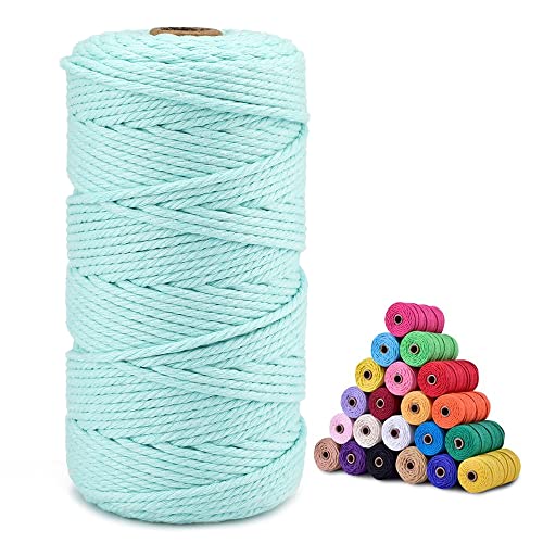Image of jijAcraft Macrame Cord,3mm x 328 Feet Cotton Macrame Cord,Colored Cotton Cord Macrame Supplies,Macrame Rope Craft Twine String for Macrame & Knitting,Plant Hangers,Wall Hanging,Craft (Sky Blue)