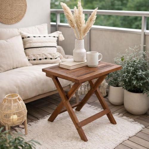 ESTEXO Table d'appoint en bois d'acacia - Table basse - Table de jardin pliante - Table de balcon - 40 x 40 cm