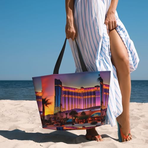 Large Capacity Beach Bag Waterproof Pool Tote for Gym Swimming Camping Carry On Bag Las Vegas Sunset 1 Print3