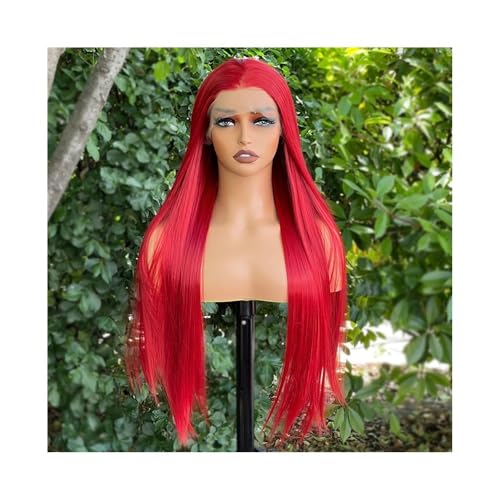Qrstuvxzy 66 cm rote Lace-Front Perücke