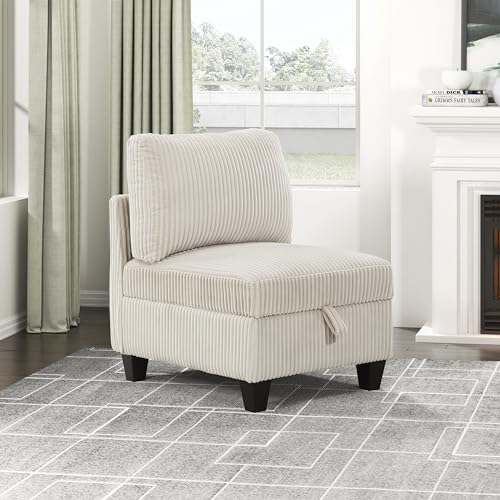 Lexicon Modular Sectional Sofa for Living Room, Corduroy Armless Chair with Storage, Units of Modular Sectional Couch, Upholstered Chair for Customizable Sectional Sofa Couch, Beige