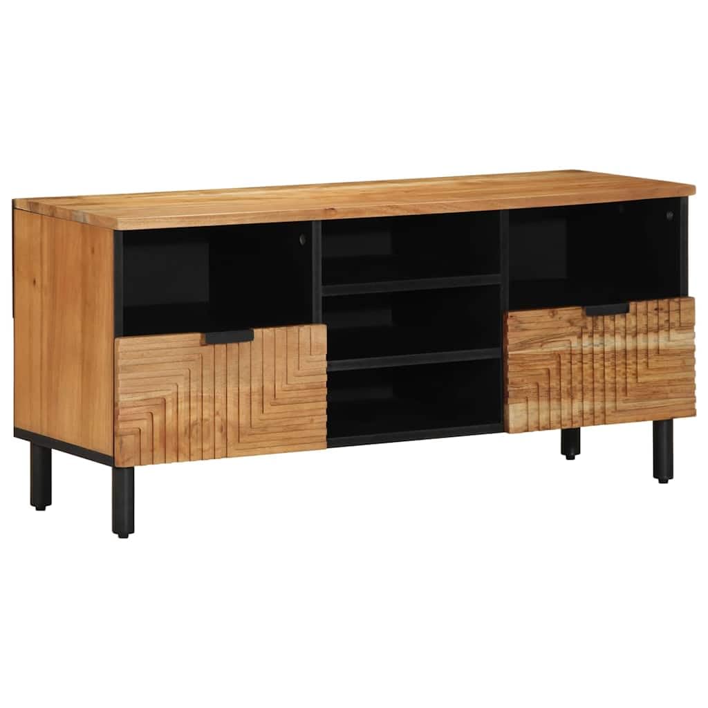 Mueble bajo para TV (madera maciza, mango marrón, 100 x 33 x 46 cm) | Elegante mueble de TV para sala de estar y dormitorio con amplio espacio de almacenamiento y elegantes cajones de madera.