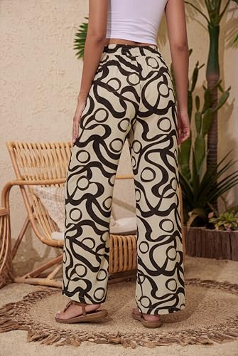 Image of KICZOY Women Flowy Pants Drawstring Waist Wide Leg Palazzo Beach Pants Loose Fit with Pockets