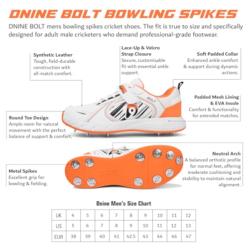 Image of DNINE Bolt Men Bowling Spikes Cricket Shoe White Orange & White Blue
