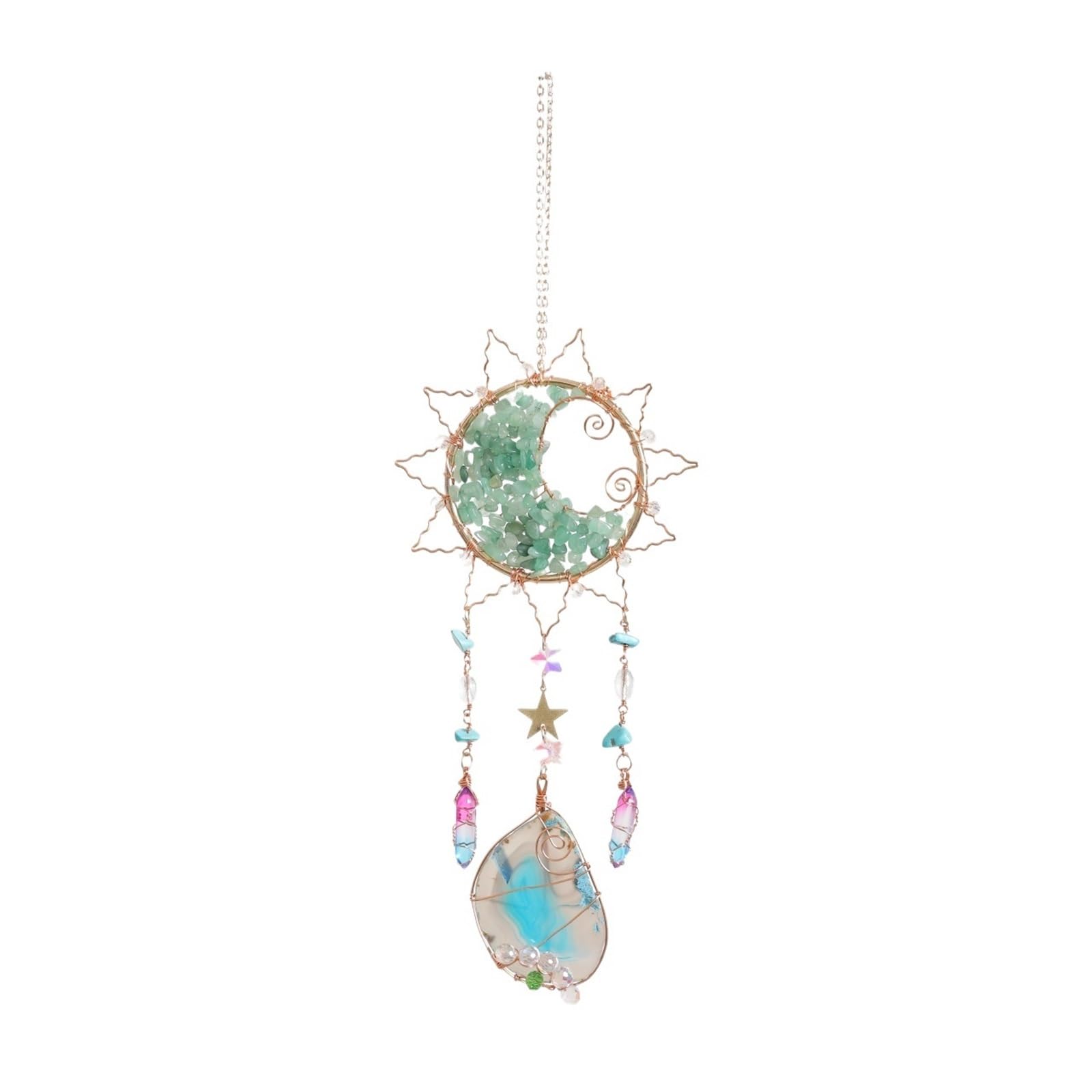 Wind Chimes Crystal Wind Chime Sun Moon Catcher Pendant Dream Rainbow Hanging Drop Home Garden Decor Decoration(Green)