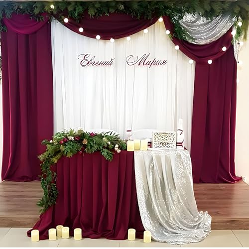 Image of 10 x 7 Feet Burgundy Backdrop Curtain for Partie, Background Curtains for Photoshoot, Birthday, Wedding, Halloween, Thanksgiving, Christmas, New Year Party Decorations 5Ft x 7Ft, 2 Panels
