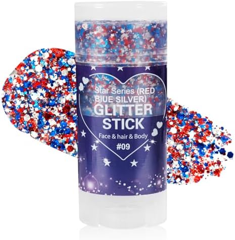 Mysense Patriotic Red White and Blue Body Glitter Stick,4th of Ju...