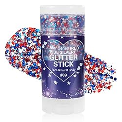 Patriotic Face Hair Body Glitter: This red white and blue body glitter stick is designed to match the American flag,with fine glitters and chunky sequins that shift in color for a dynamic patriotic shine.Great 4th of July accessories for 4th of July ...