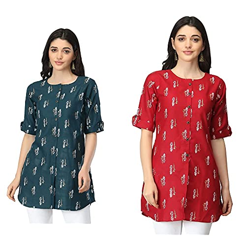 Image of DHRUVI TRENDZ Women's Rayon Regular Short Kurta
