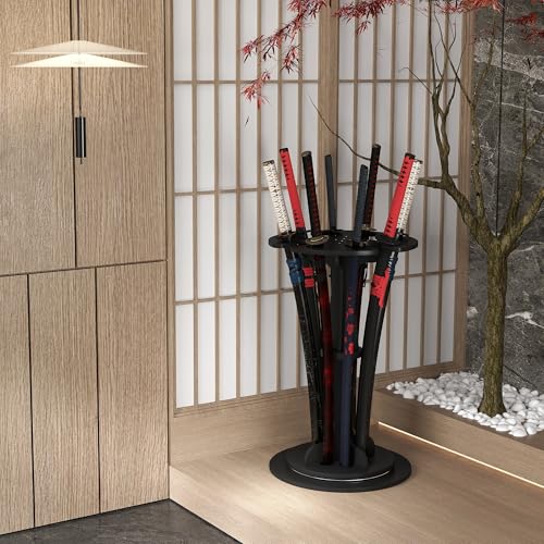 lukar 8 Tier Sword Stand Floor, Rotating Vertical Sword Display Stand, Wooden Standing Sword Rack, Large Sword Holder for Katana Samurai - Thumbnail 5