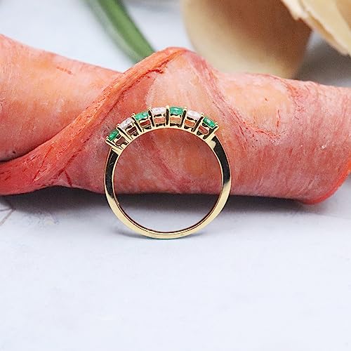 Dazzlingrock Collection 2.5mm Alternate Round Gemstone and White Diamond 7 Stone Wedding Band for Women in 14K Solid Yellow Gold2