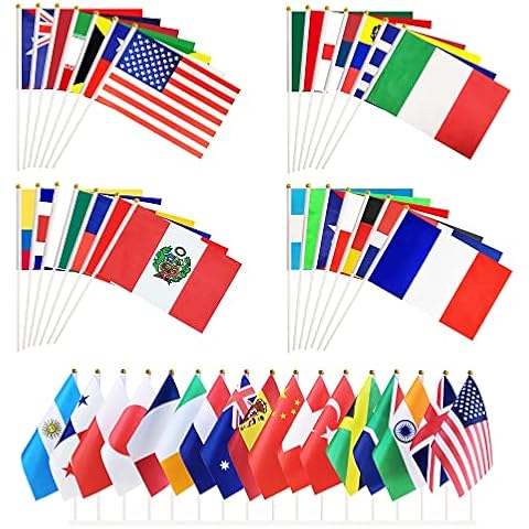 200 Pcs International Country Flags, Hand Held Small Mini World Flag On Stick, 8.2x5.5 inches National Flag for Olympic Games, Sports Events, Outdoor Decoration,Party Decorations Cover