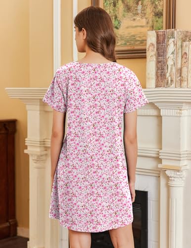 Image of Ekouaer Nightgowns for Women Cotton Sleepshirts Short Sleeve Nightshirt Tshirt Night Gown Casual Sleepdress Comfy Nightdress
