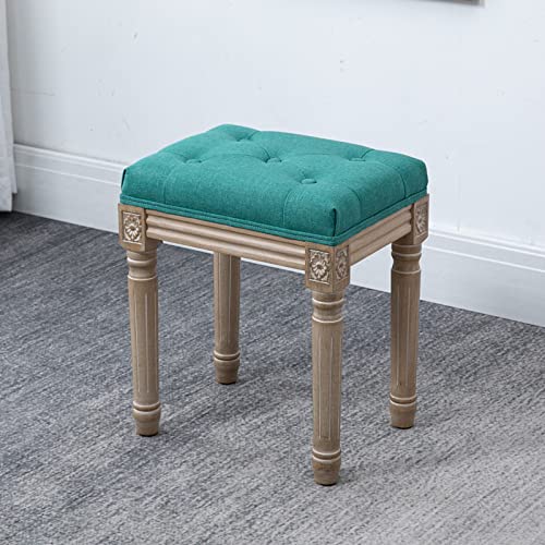 Banc rembourré tufted en bois noble, tabouret de style français rustique pour intérieur chic