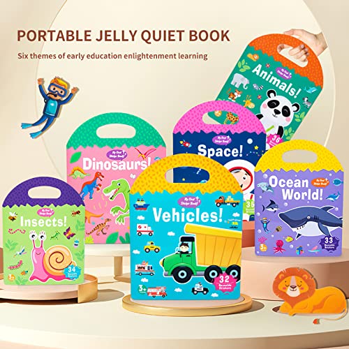 Image of Jelly Reusable Sticker Books, Portable Travel Toys Sticker Activity Book for Kids 3+ Year Old Girls Boys, Animal Insect Sea Ocean Space
