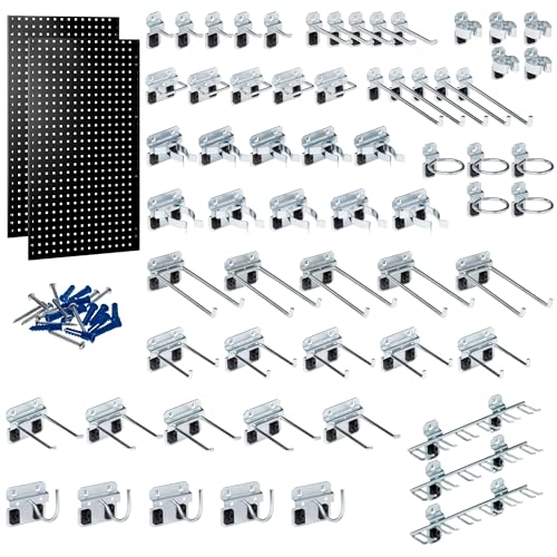 (2) 24 In. W x 42-1/2 In. H Black Epoxy Coated 18-Gauge Steel Square Hole Pegboards w/63 pc. LocHook Assortment