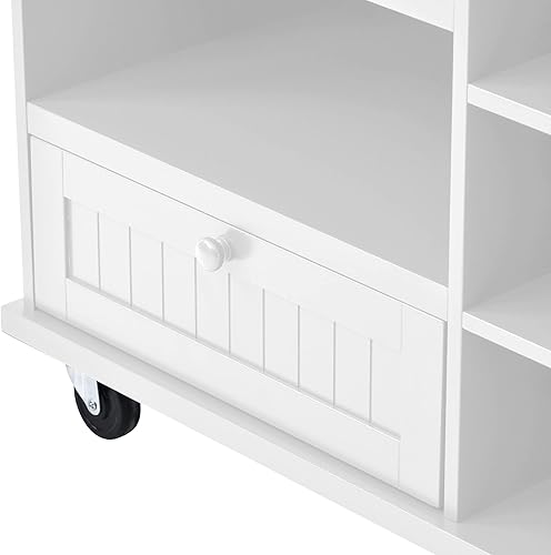 Miniatura 8 de Isla de almacenamiento de cocina y carritos con armario de almacenamiento y dos ruedas de bloqueo, escritorio de madera maciza, gabinete de