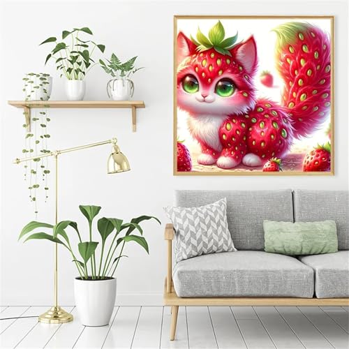 Diamond Painting Kit Completo,5D Ardilla fresa Diamond Painting para Adultos DIY Round Drill Punto de Cruz Diamond Painting Lienzo Cristal Bordado Manualidades para Hogar Pared Decoración 60x60cm