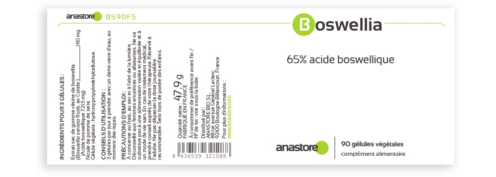 BOSWELLIA SERRATA* 370 mg / 90 gélules * Titré à 65% en acide boswellique * 100% naturel