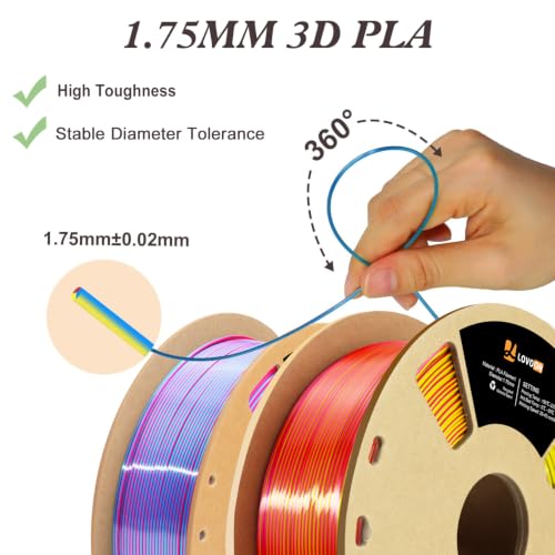 Image of LOVOON Silk PLA 3D Printer Filament Bundle 2 KG, PLA Filament 1.75mm, Shiny Silk Tri Color Blue /Yellow /Red and Rose Red /Sky Blue /Yellow, Color Change by Angle 3D Printer PLA Filaments, 1KG X 2 Spools