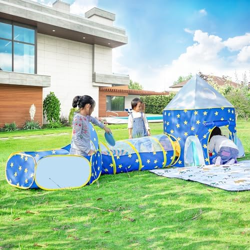 Yuhebaby Play Tent for Kids, Rocket Ship Pop Up Tent With Tunnel and Ball Pit for Toddlers (3-Piece Set), Kid Tents and Playhouses for Boys, Girls, Babies, Toddlers & Pets for Indoor & Outdoor Use, with Carrying Case 5 51l45M8BpCL. AC