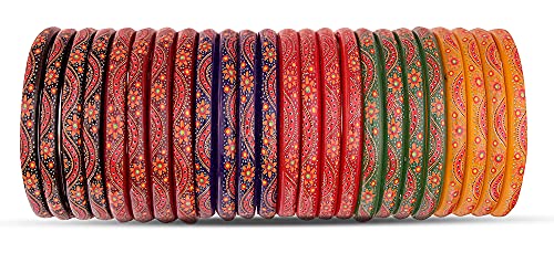 Image of NMII Glass with Flower Pattern Glossy Finished Kada Set For Women and Girls, (Multi-Colour 2.2 Inches), Pack Of 24 Kada Set