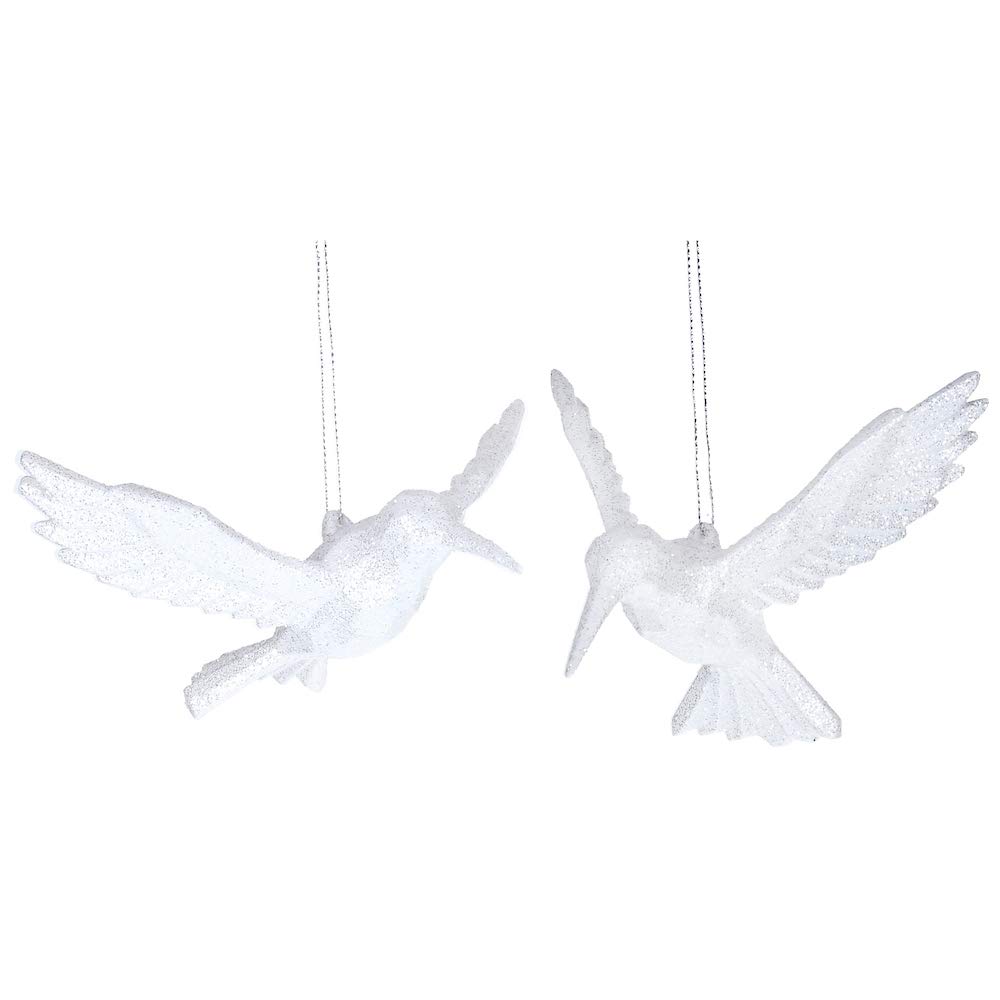 Gisela Graham Christmas A Pair Of Glittery Birds Christmas Tree Decorations - White And Silver