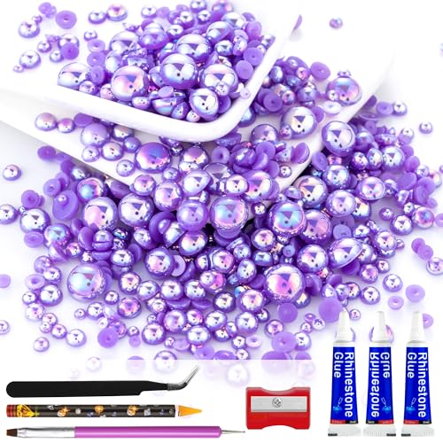 60g Violet AB Flat Back Pearls Rhinestones for Bedazzling Kit