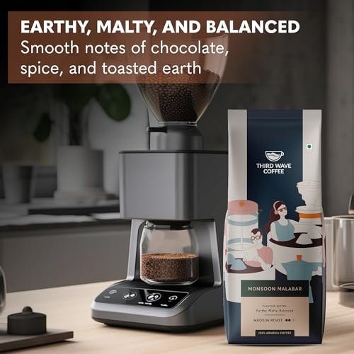 Image of THIRD WAVE COFFEE Arabica Monsoon Malabar Coffee, Medium Roast, Medium Grind for Electric Dripper Brewing, 250g