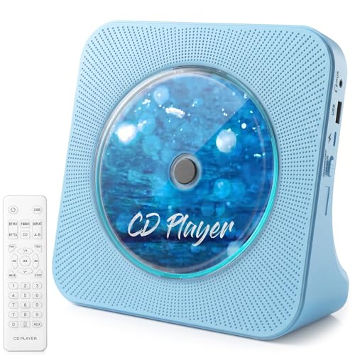 Image of Gueray CD Player Portable Bluetooth Desktop CD Player for Home with Timer Built-in HiFi Speakers with LCD Screen Display Boombox FM Radio USB Type-c (Blue)