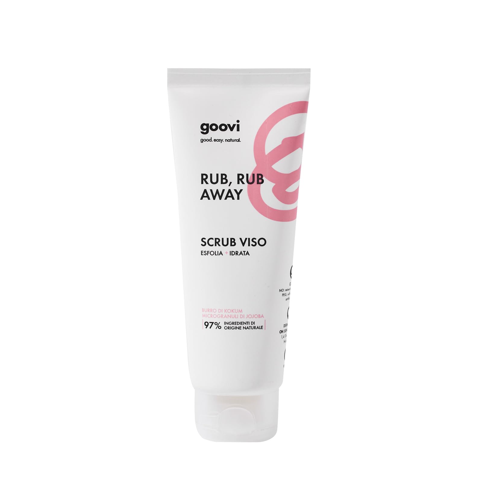 Goovi, Rub Rub Away Scrub Viso Delicato, Esfoliante e Idratante con Burro di Kokum e Olio di Cotone Antiossidante e Rigenerante, Formula con Microgranuli di Jojoba Effetto Peeling, Formato da 75 ml