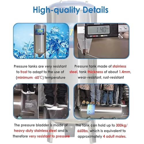 Large 500L 132Gal Vertical 304 Stainless Steel Well Pressure Tank Kit for Kitchen, Shower, Toilet, Garden - Durable Water Pressure System (155x60cm)
