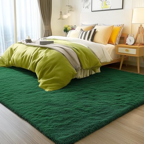OLANLY 6x9 Machine Washable Large Area Rugs for Living Room, Bedroom, Soft Fluffy Shaggy Bedside Rug, Indoor Floor Carpet for Kids Girls and Boys, Dorms, Nursery, Home Decor Aesthetic, Dark Green