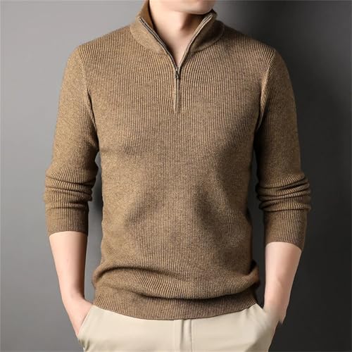 Men's Warm Zipper Neck Sweater for Fashion Business Casual Solid Color Thickened Knitwear Pullover Sweater2
