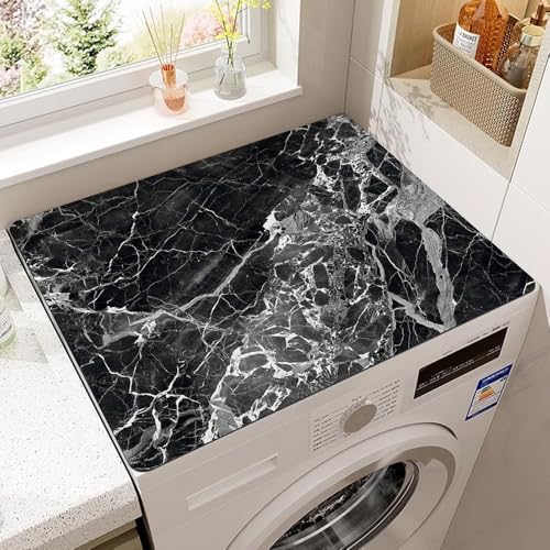 Odot Cubierta para Lavadora, Protector Superior Secadora, Alfombra para Lavadora, Antideslizante, Secado Rápido, Universal, para Microondas Refrigerador (Mármol negro,50x60cm)