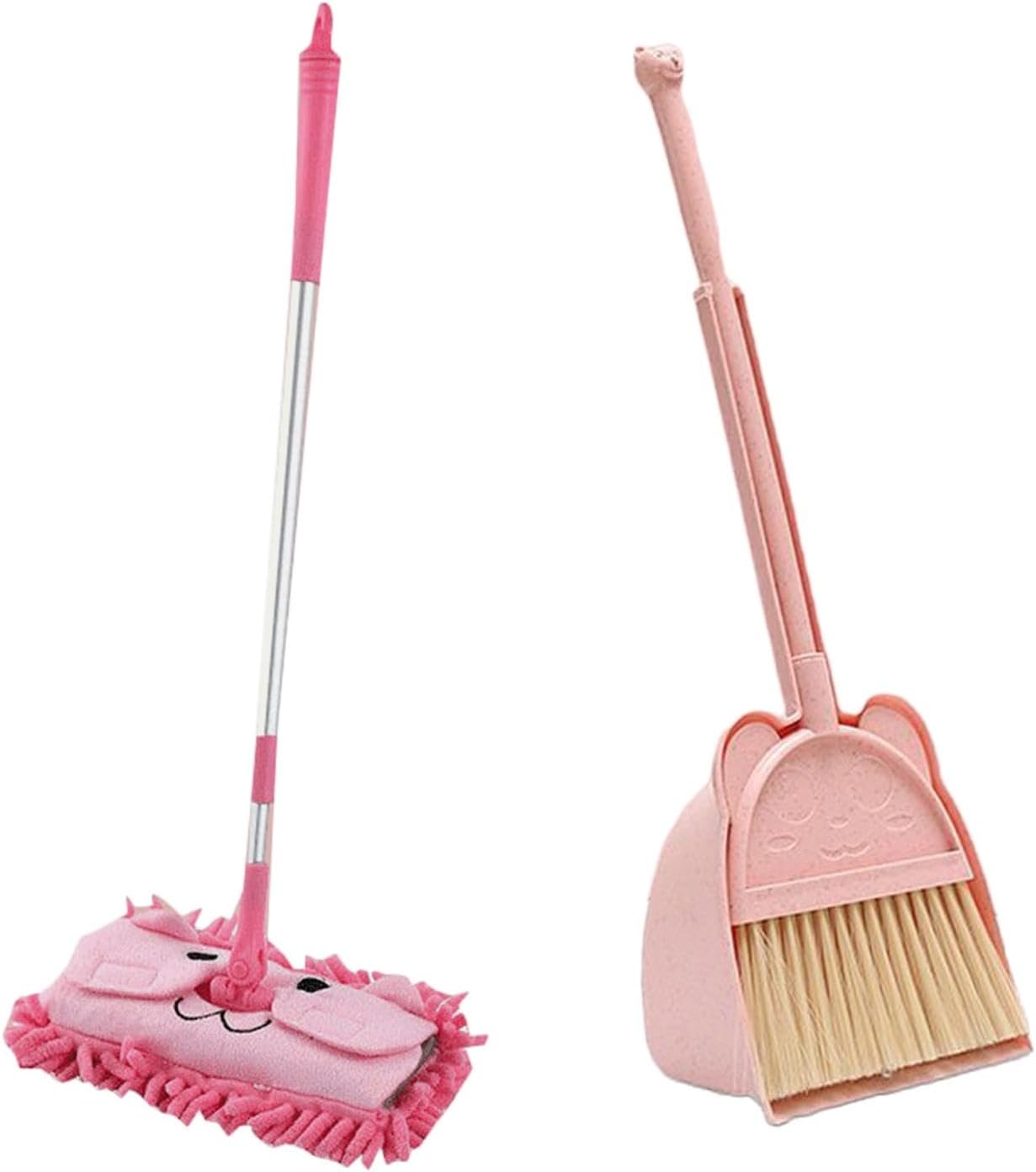 Mop Mini Broom with Dustpan Cleaning Toys Set Children Sweeping House Cleaning Toy Set Girls Birthday Gifts, Pink