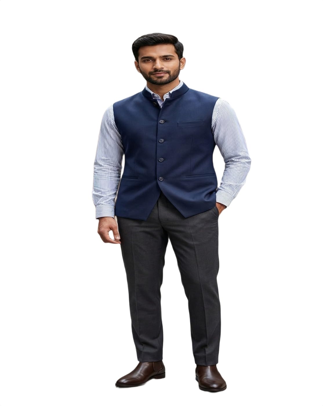 new-18 Men’s Navy Blue Cotton Silk Nehru Jacket | Traditional Indian Ethnic Modi Jacket Waistcoat for Weddings, Festivals & Formal Wear | Mandarin Collar Sleeveless Bundi-picture-22