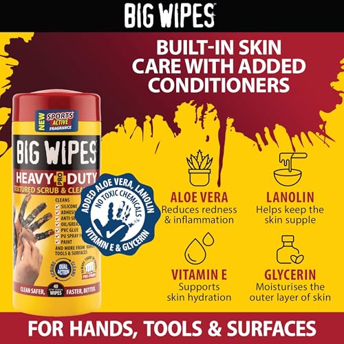 Image of BIG WIPES Heavy Duty Industrial Hand Cleaning Wipes, Textured Scrubbing Degreaser Wipes for Mechanics and Tool Cleaner - 40 Count Canister (2 Pack)