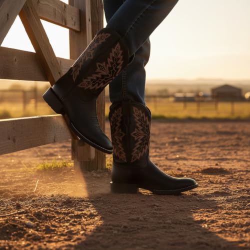 Image of SUREWAY Cowboy Boots For Men Square Toe Western Boot | Oil /Slip Resistant, Pull on 10 Inch Boots Mid Calf Wellington Boots