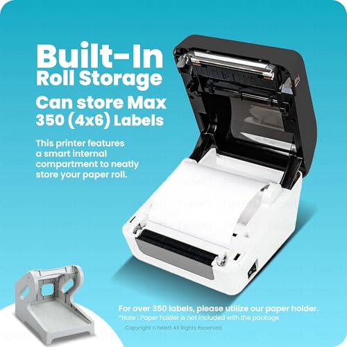 Image of Helett H30CPro Wireless(Bluetooth+USB)Thermal Label Printer with Inbuilt Paper Holder Compartment|4*6 Shipping Label &Barcode Label|203Dpi Resolution|152mm /s Speed|Connect Windows,Mac(1Year Warranty)