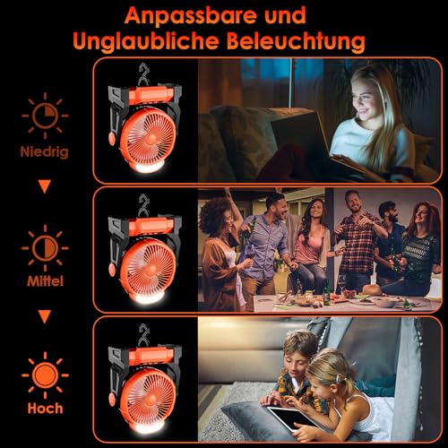 Dreamhigh® 15000mAh Akku Ventilator mit LED Lampe, Tragbarer Camping Ventilator, 3 Geschwindigkeiten, 270° Drehung, Tischventilator für Strand, Wandern & Outdoor – Bild 5