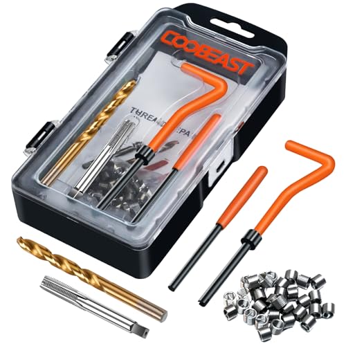 coobeast Thread Repair Kit Thread Repair Tool with HSS Drill Bit & 30pcs 304 Stainless Steel Inserts Complete Helicoil Rethreading Tool Set for Automotive Engine with Portable Carry Case M6x1.0