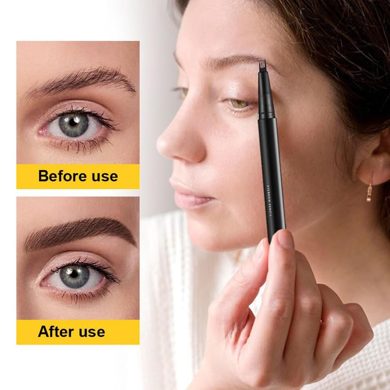 Miniatura 5 de Lápiz de cejas mágico mejorado de 4 puntas, 3D impermeable y a prueba de sudor, lápiz de contorno de cejas microblading con 4 tenedores, cepillo