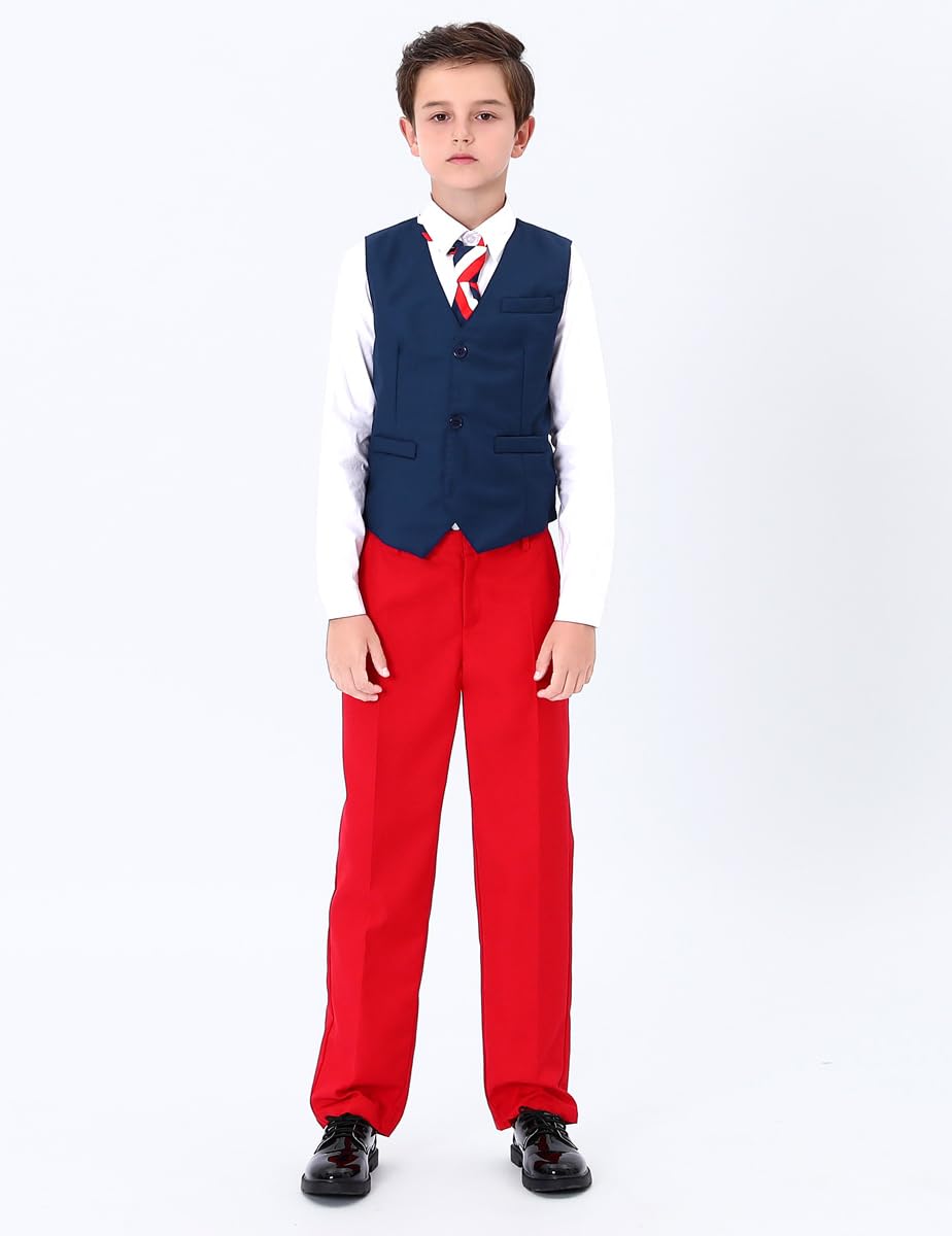 Trajes y Chaquetas de Niño, Pantalón + Chaleco + Camisa + Corbata + Pajarita, 5-13 Años