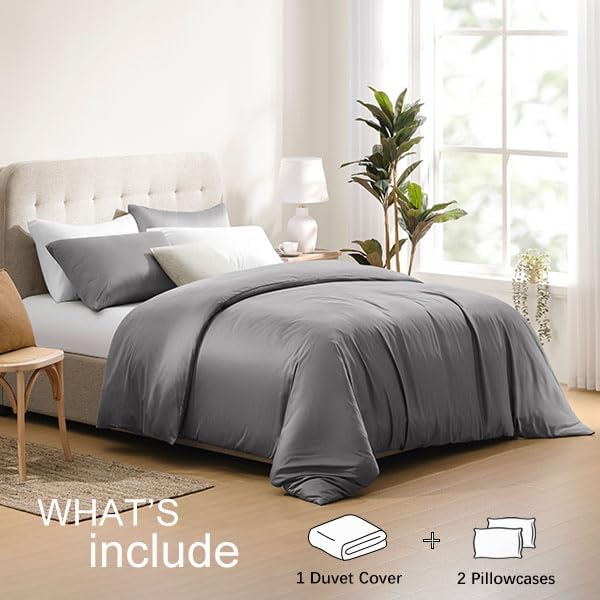 ACCURATEX Cooling Duvet Cover Set King Size - 100% Rayon Derived from Bamboo, Soft Cool Bedding Set with Zipper Clousure, Includes 1 Duvet Cover 104x90 Inches & 2 Silky Pillow Cases 20x40 Inches, Grey - Image 5