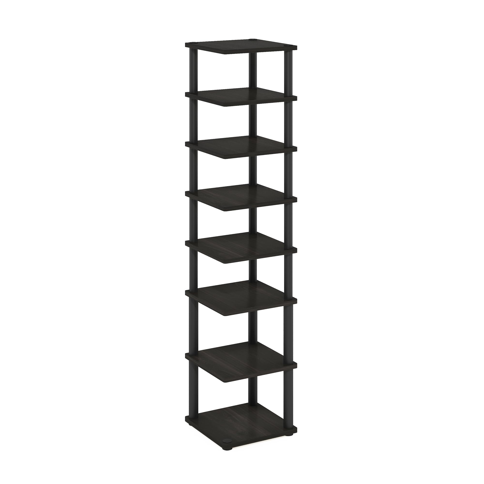Furinno Turn-N-Tube Zapatero De 8 Niveles con Torre Vertical, 11.6 X 11.6 X 52.6, para Entrada De Armario, Oficina Y Garaje, Color Espresso/Negro