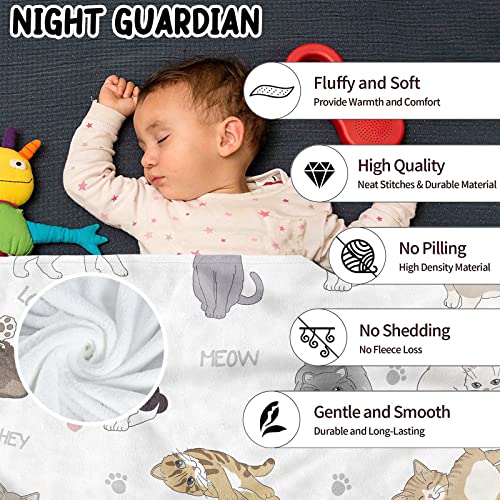 Cat Print Throw Blanket For Kids, Cute Cartoon Soft Cozy Fluffy Flannel Blanket With Cats On It For Girls, 50X60 Inch Warm Kitten Theme Fleece Blanket For Teen Cat Lovers Sofa Couch Birthday Gift #TOP3