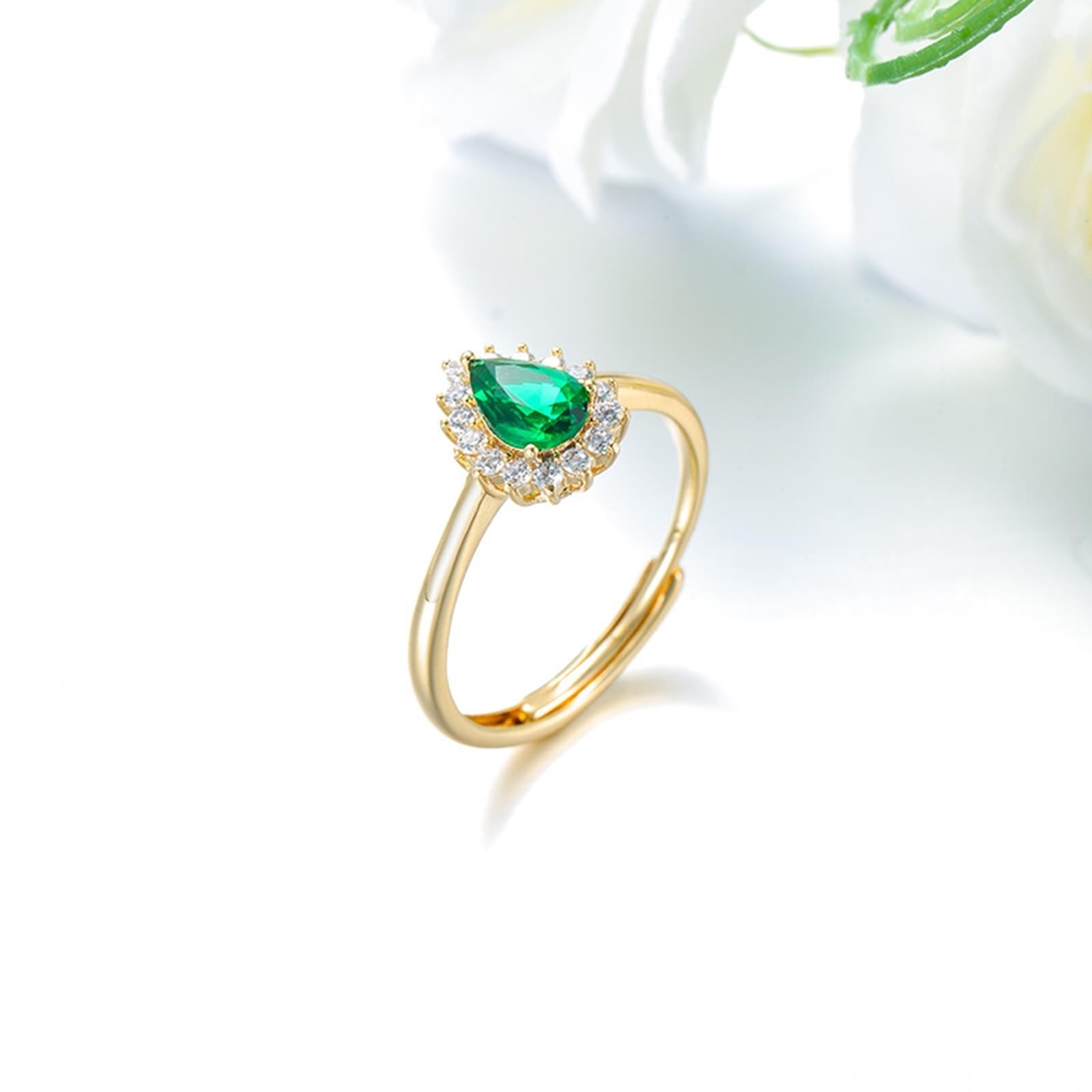 Anillo solitario de oro de 9 K/14 K/18 K Joyas auténticas gotas, forma de anillo abierto de lujo