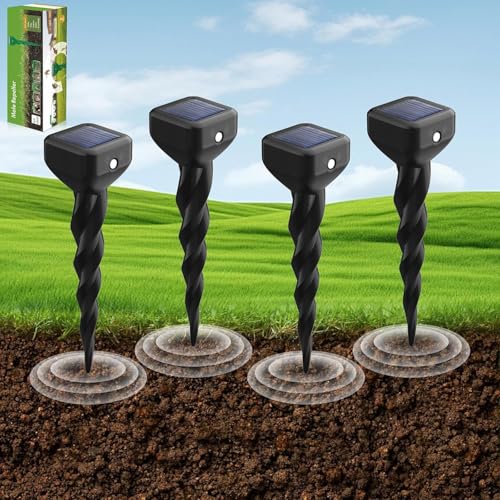 Shiptree Anti Taupe Solaire, Lot de 4 Répulsif Taupe Vibration et Ultrasons, Efficace Contre Les Taupes, Les Campagnols, Les Souris, Les Serpent, Ainsi Que Les Rongeurs...