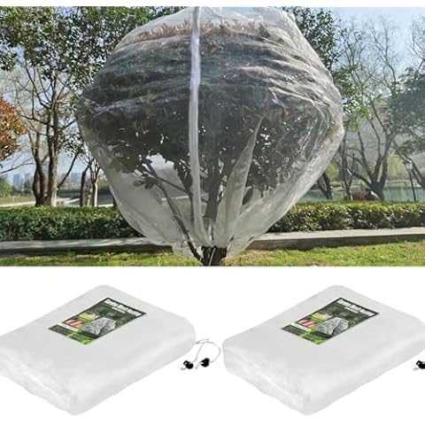 KEOHOLI Large 2 Packs Fruit Tree Netting Bags with Zipper and Drawstring, Insect Bird Barrier Netting Plant Covers for Fruit Vegetable Trees, Bushes,Flower in Garden (6 * 6ft) Cover